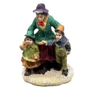 Vintage Hand-Painted Ceramic Christmas Village Figurine Of Mother Children READ